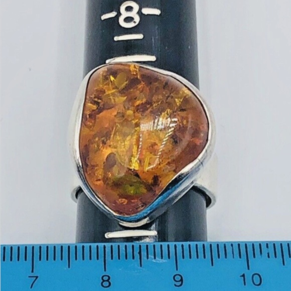 LARGE 925 STERLING Silver & BALTIC AMBER RING SIZE 9.5 Ladies Jewelry - Picture 15 of 16